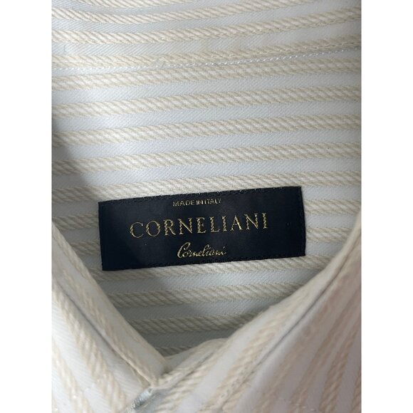 Corneliani Textured Stripe French Cuff Button Front Dress Shirt Blue Cream 16/41 - Picture 7 of 10